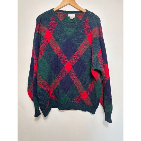 Tricots St Raphael Sweater size XL Men's 100% wool Red Green Plaid Classic Prep - Picture 2 of 4